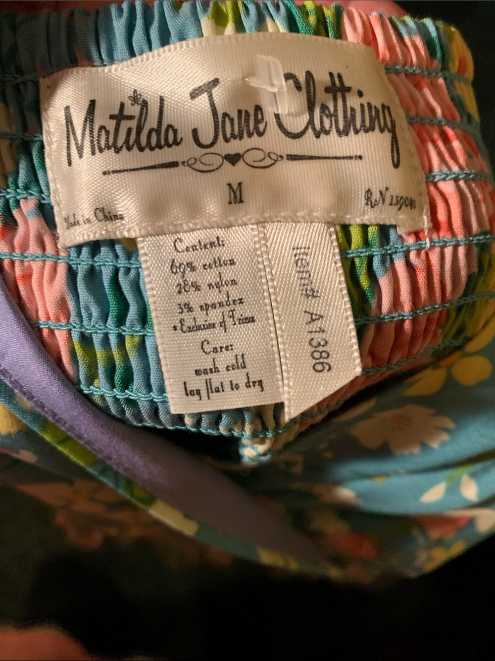 Matilda Jane Teal Floral Sleeveless Sundress with Pink Roses Size Medium - Picture 3 of 4